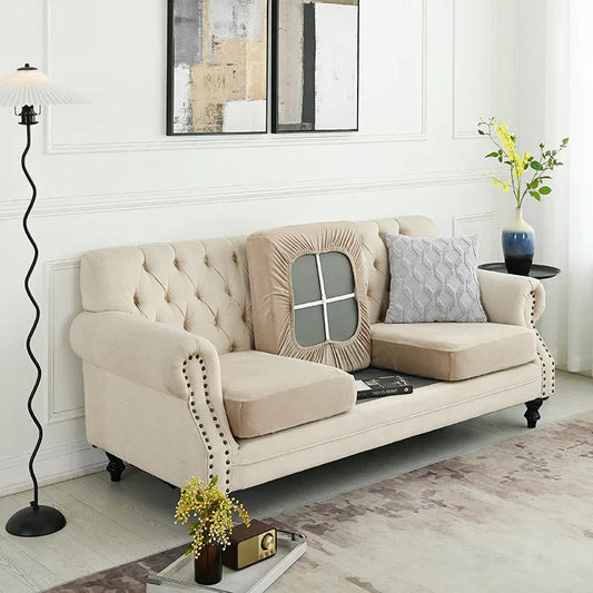 2 Pcs Khaki Elegant Polyester Sofa Cover - Full Protection Against Cat Scratches & Wear - Mekamart Australia