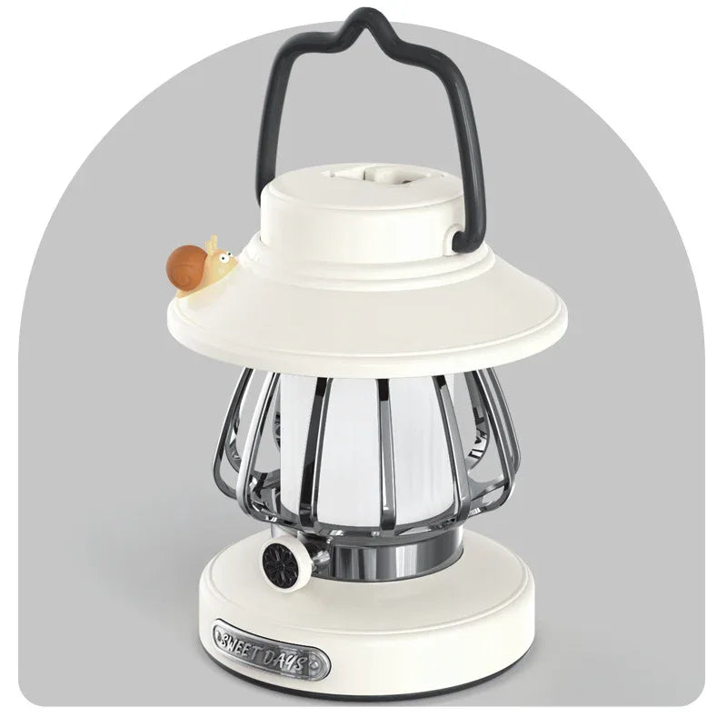 White Retro Snail Night Light - Portable Rechargeable Camping Lantern with Hook, 3-Color Dimming - Mekamart Australia