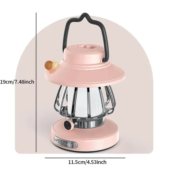 White Retro Snail Night Light - Portable Rechargeable Camping Lantern with Hook, 3-Color Dimming - Mekamart Australia