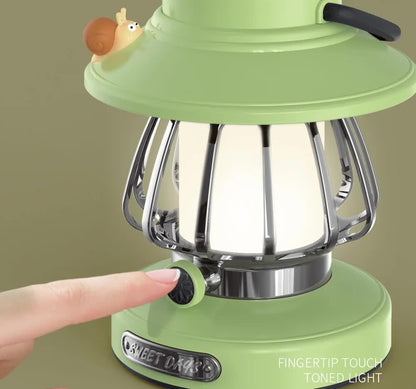 White Retro Snail Night Light - Portable Rechargeable Camping Lantern with Hook, 3-Color Dimming - Mekamart Australia