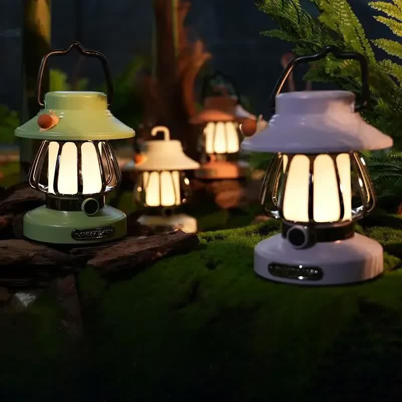 White Retro Snail Night Light - Portable Rechargeable Camping Lantern with Hook, 3-Color Dimming - Mekamart Australia