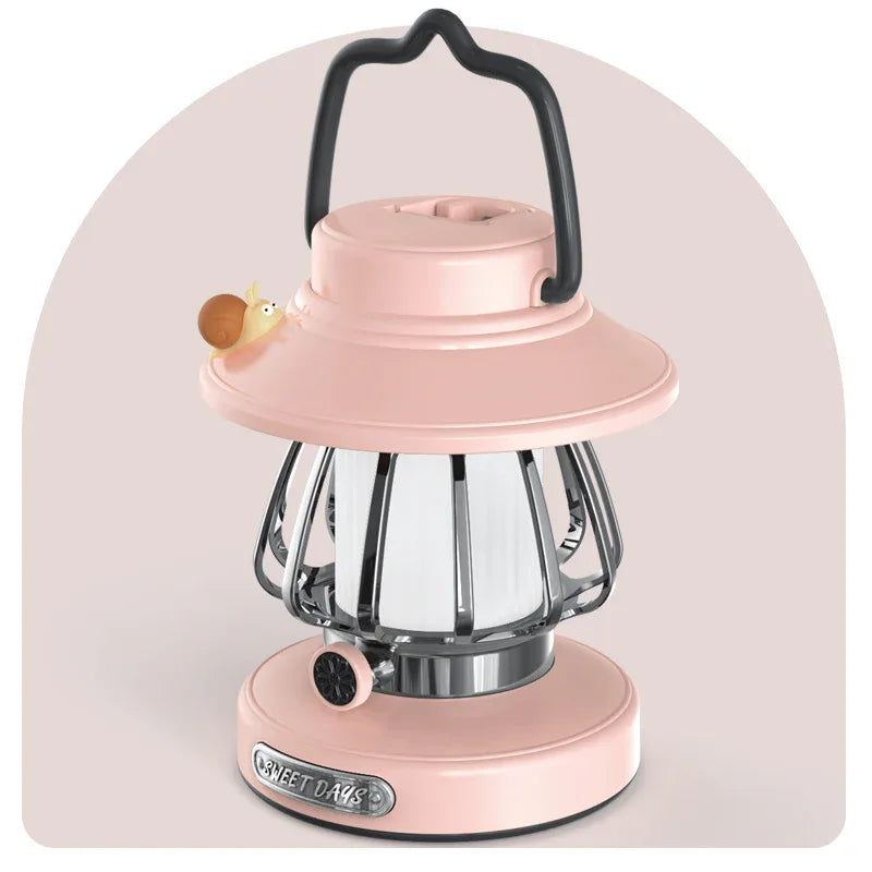 Pink Retro Snail Night Light - Portable Rechargeable Camping Lantern with Hook, 3-Color Dimming - Mekamart Australia
