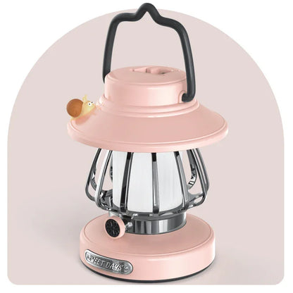 Pink Retro Snail Night Light - Portable Rechargeable Camping Lantern with Hook, 3-Color Dimming - Mekamart Australia