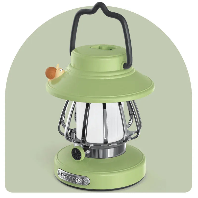 Green Retro Snail Night Light - Portable Rechargeable Camping Lantern with Hook, 3-Color Dimming - Mekamart Australia