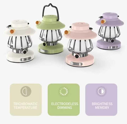 Green Retro Snail Night Light - Portable Rechargeable Camping Lantern with Hook, 3-Color Dimming - Mekamart Australia