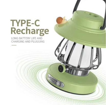 Green Retro Snail Night Light - Portable Rechargeable Camping Lantern with Hook, 3-Color Dimming - Mekamart Australia