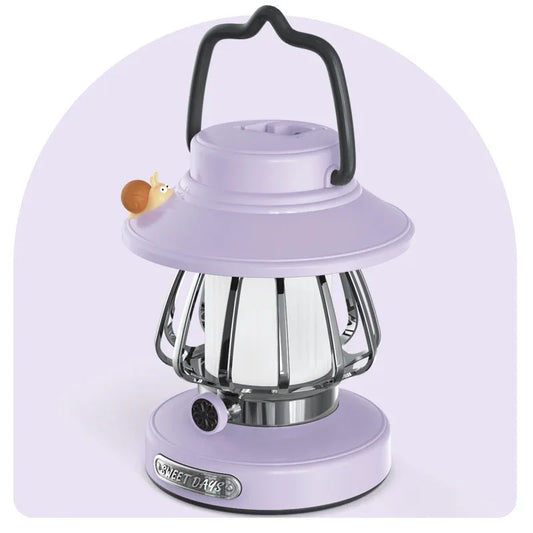 Purple Retro Snail Night Light - Portable Rechargeable Camping Lantern with Hook, 3-Color Dimming - Mekamart Australia
