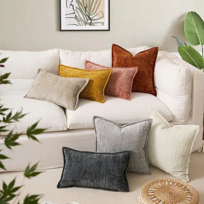 Beige Chenille Crosshatch Textured Pillow Covers Set of 2 - Modern Minimalist Sofa Bed Cushion Covers 45x45cm & 30x50cm(without pillow core) - Mekamart Australia
