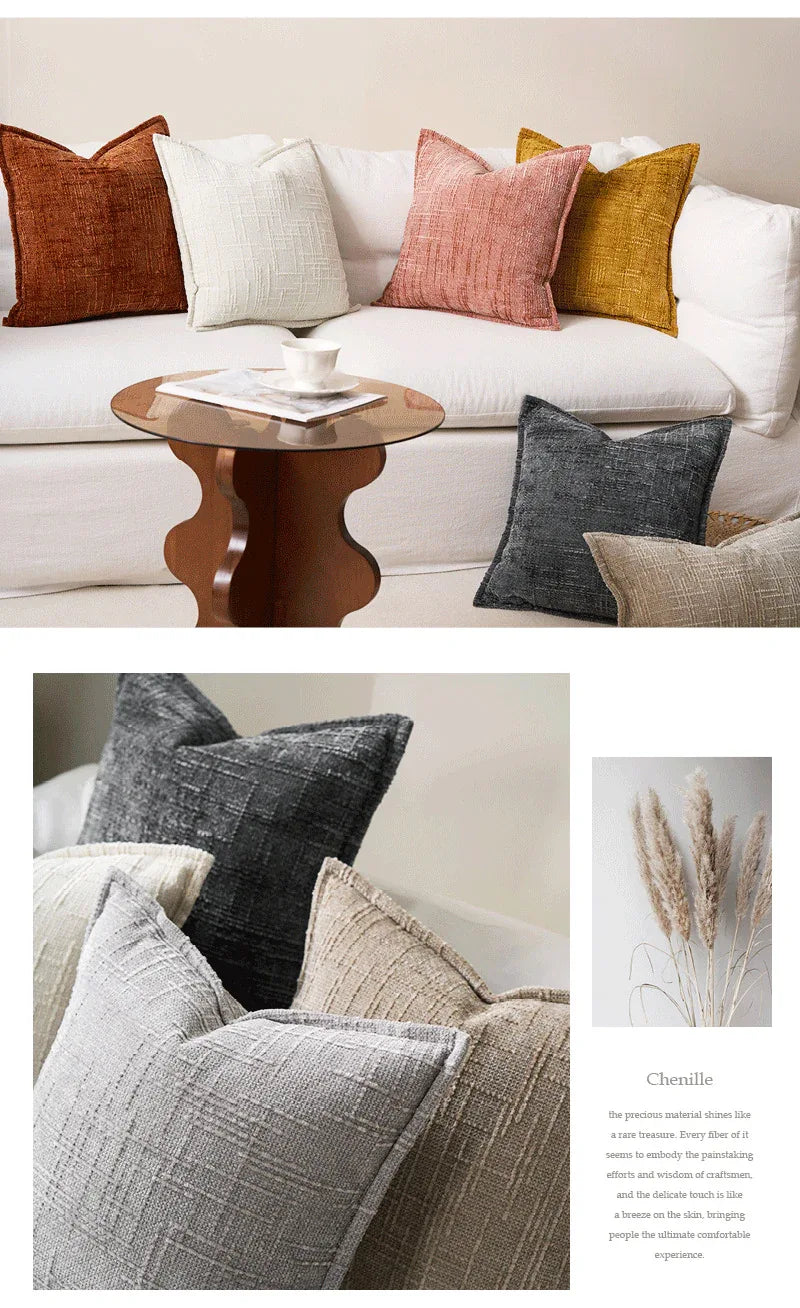 Oatmeal Chenille Crosshatch Textured Pillow Covers Set of 2 - Modern Minimalist Sofa Bed Cushion Covers 45x45cm & 30x50cm(without pillow core) - Mekamart Australia