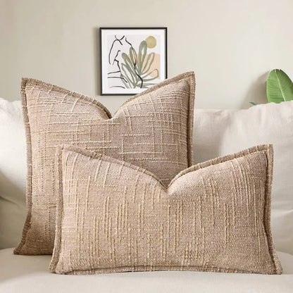 Khaki Chenille Crosshatch Textured Pillow Covers Set of 2 - Modern Minimalist Sofa Bed Cushion Covers 45x45cm & 30x50cm(without pillow core) - Mekamart Australia