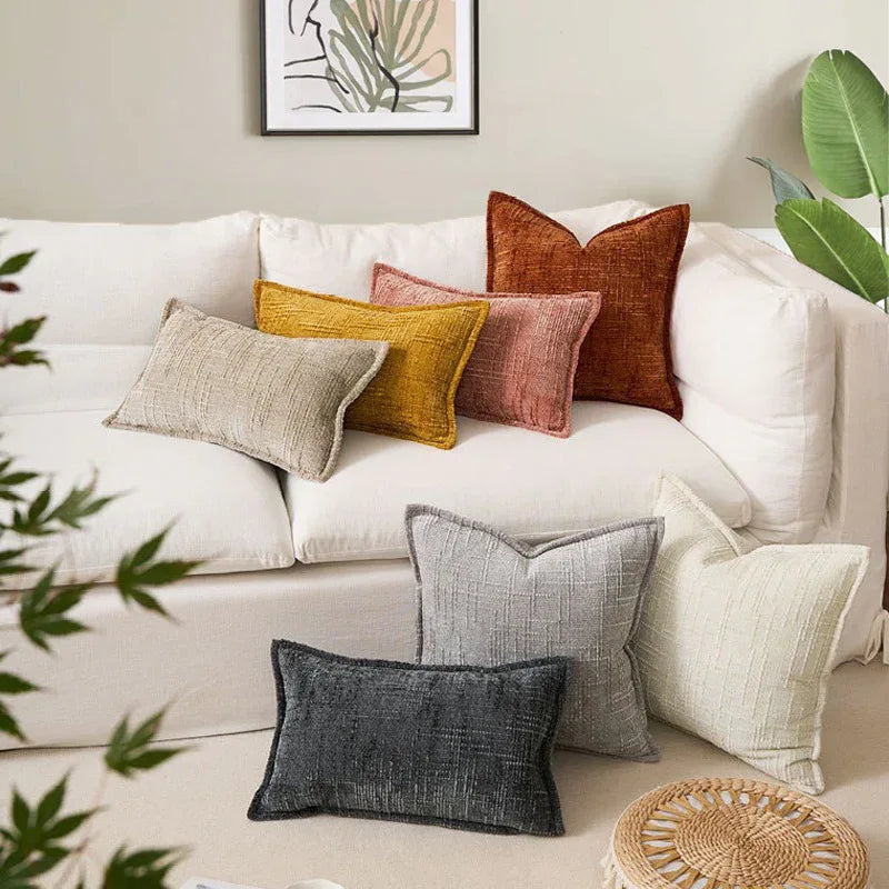 Light Grey Chenille Crosshatch Textured Pillow Covers Set of 2 - Modern Minimalist Sofa Bed Cushion Covers 45x45cm & 30x50cm(without pillow core) - Mekamart Australia