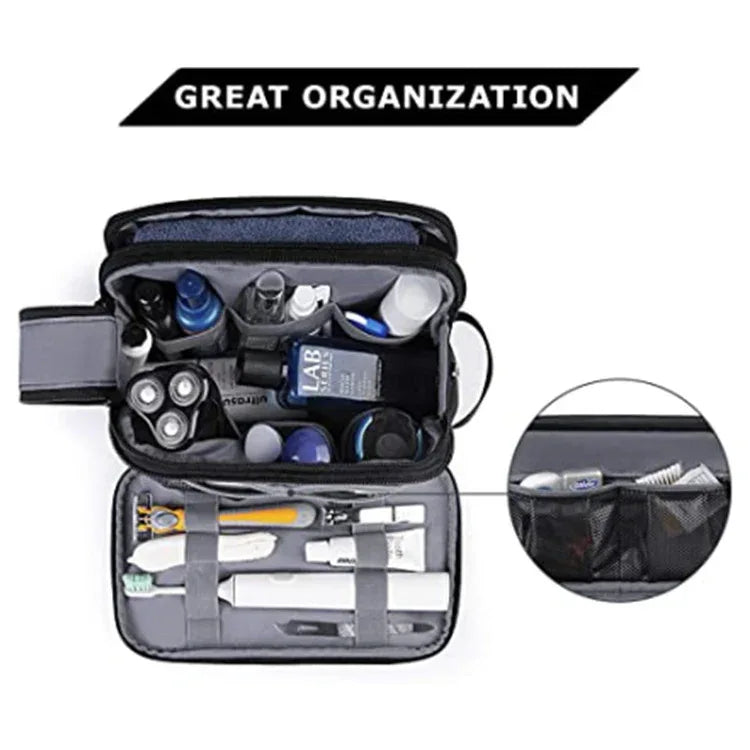 Black Stylish Waterproof Travel Toiletry Bag Organizer - Large Capacity Shaving Kit & Makeup Case(Makeup is a prop for shooting and is not included) - Mekamart Australia
