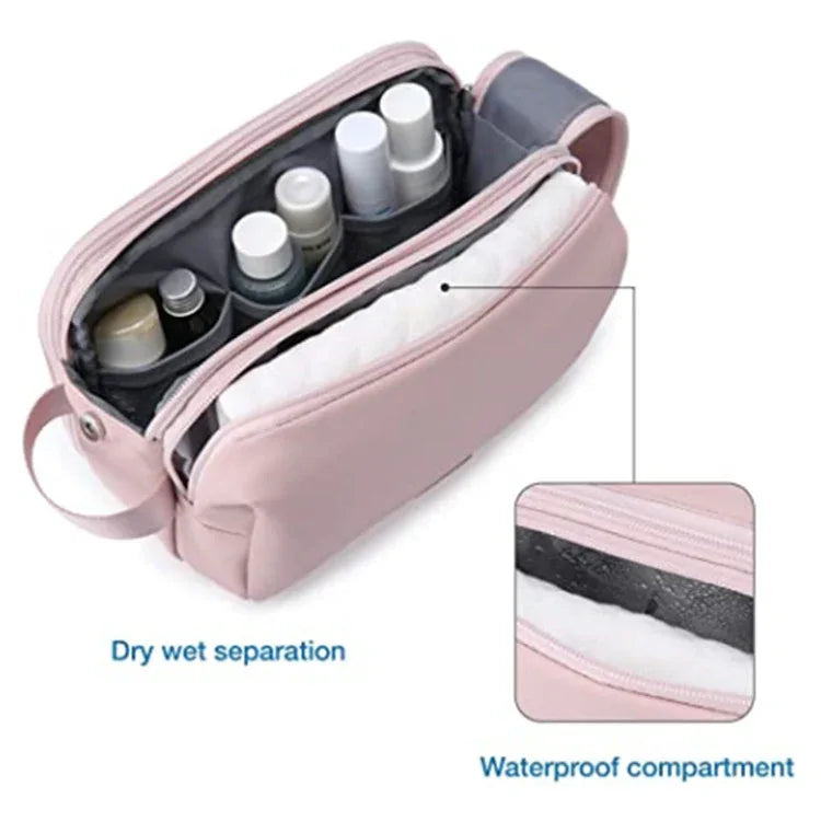 Pink Stylish Waterproof Travel Toiletry Bag Organizer - Large Capacity Shaving Kit & Makeup Case(Makeup is a prop for shooting and is not included) - Mekamart Australia