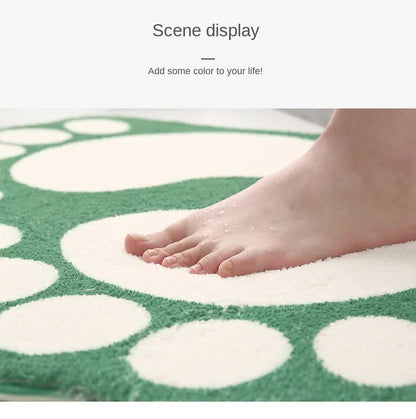 2 Pcs Green And White Foot-Shaped Plush Bath Mat - Non-Slip Absorbent Bathroom Rug for Bedroom and Doorway (50x80cm)