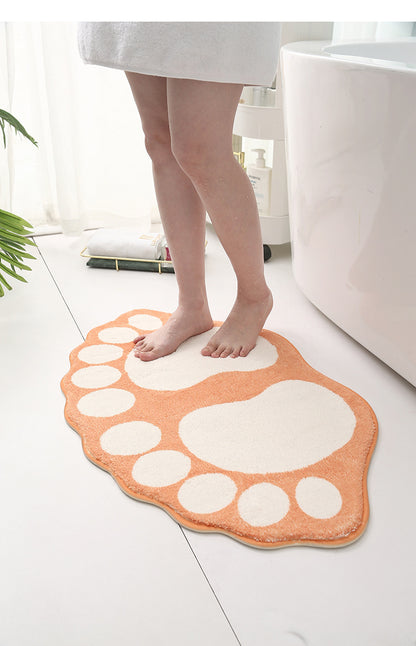 2 Pcs Light Green And White Foot-Shaped Plush Bath Mat - Non-Slip Absorbent Bathroom Rug for Bedroom and Doorway (50x80cm)