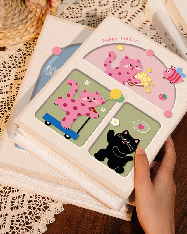 Cover 2 Colorful Cartoon cat pattern 6-Inch 100-Photo Cartoon Cat Album - Large Capacity Family Photo Storage Book with Suede and Crystal Cover