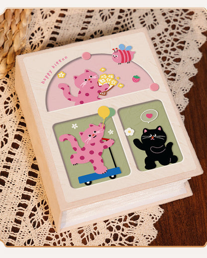 Cover 4 Colorful Cartoon cat pattern 6-Inch 100-Photo Cartoon Cat Album - Large Capacity Family Photo Storage Book with Suede and Crystal Cover