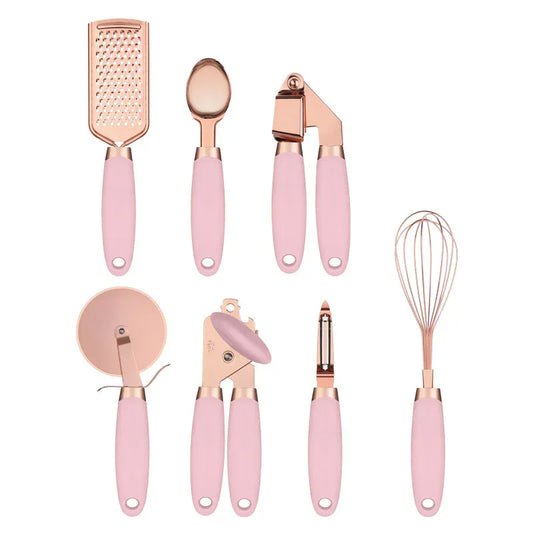 Pink And Rose Gold 7-Piece Kitchen Gadget Set - Stainless Steel Utensils with Comfort Grip Handles - Mekamart Australia