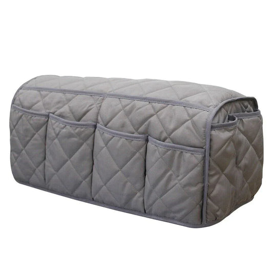 2 Pcs Grey Quilted Sofa Armrest Organizer Caddy - Multi-Pocket Remote Control Holder Bag - Mekamart Australia