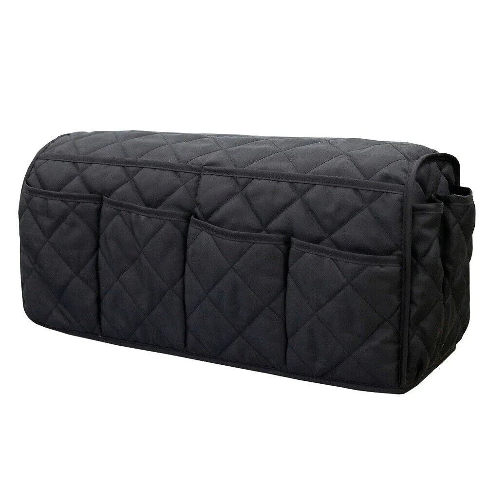 2 Pcs Black Quilted Sofa Armrest Organizer Caddy - Multi-Pocket Remote Control Holder Bag - Mekamart Australia