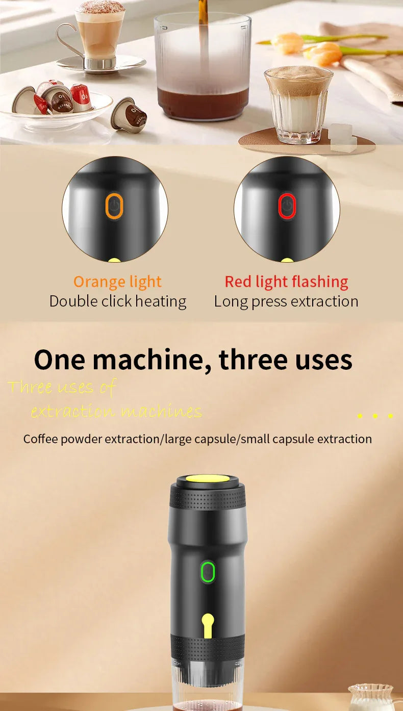 White 3-in-1 Portable Electric Espresso Maker - Rechargeable Travel Coffee Machine for Capsules & Ground Coffee - Mekamart Australia