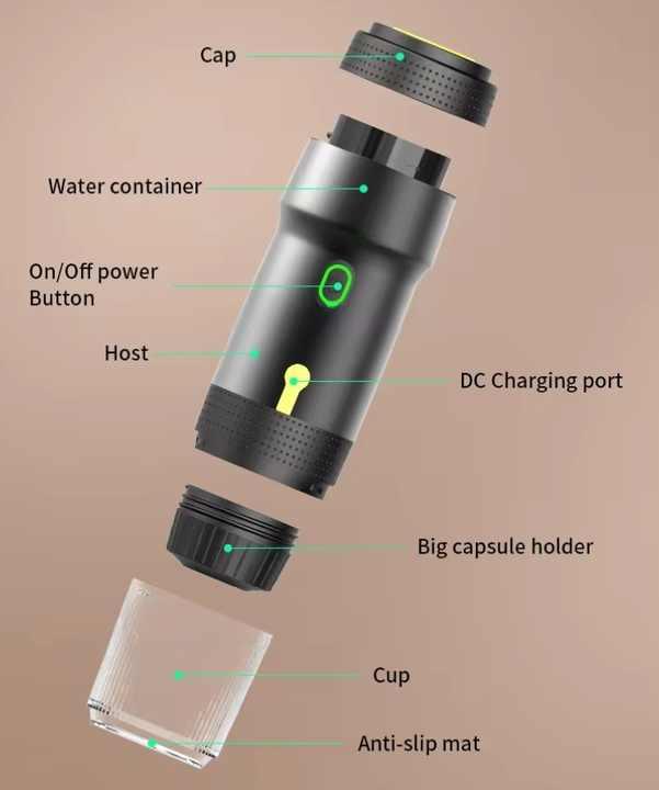 Silver 3-in-1 Portable Electric Espresso Maker - Rechargeable Travel Coffee Machine for Capsules & Ground Coffee - Mekamart Australia