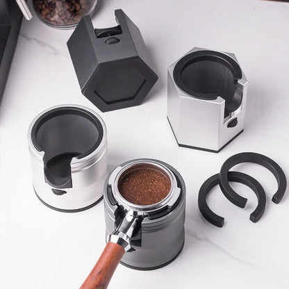 Silver Round Professional Aluminum Espresso Tamping Station - Adjustable Portafilter Holder Stand - Mekamart Australia