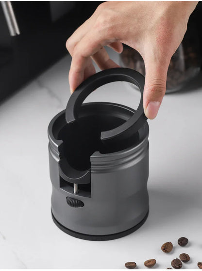 Dark Grey Round Professional Aluminum Espresso Tamping Station - Adjustable Portafilter Holder Stand - Mekamart Australia