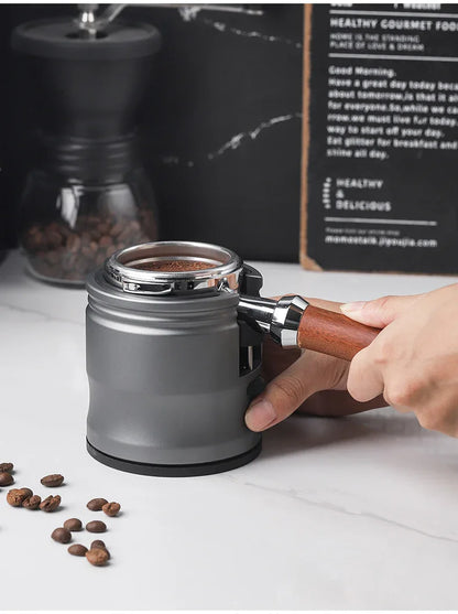 Dark Grey Round Professional Aluminum Espresso Tamping Station - Adjustable Portafilter Holder Stand - Mekamart Australia