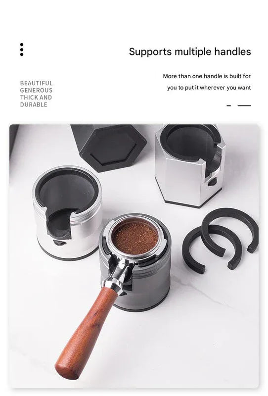 Dark Grey Round Professional Aluminum Espresso Tamping Station - Adjustable Portafilter Holder Stand - Mekamart Australia