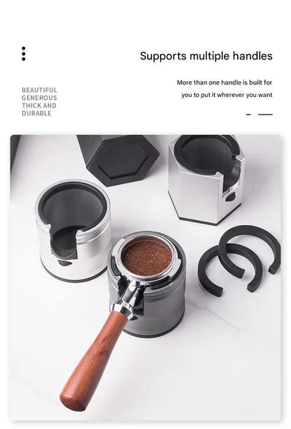 Dark Grey Round Professional Aluminum Espresso Tamping Station - Adjustable Portafilter Holder Stand - Mekamart Australia