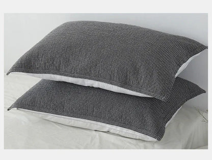 Grey Breathable 4-Layer Cotton Gauze Pillow Towel Pair - Japanese Style Grid (52x75cm) - Mekamart Australia