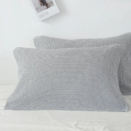 White Breathable 4-Layer Cotton Gauze Pillow Towel Pair - Japanese Style Grid (52x75cm) - Mekamart Australia