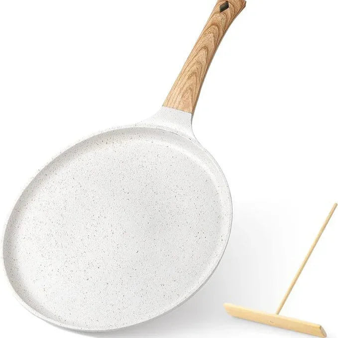 White 24cm Non-Stick Crepe Pan - Versatile Flat Skillet for Pancakes, Omelettes & Tortillas - Mekamart Australia