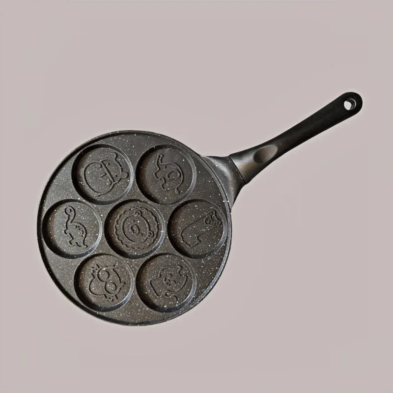 Black Cartoon + Black Handle (Gas Model) Non-Stick Pancake Pan - 7-Hole Fun Shapes Breakfast Griddle (27cm) - Mekamart Australia