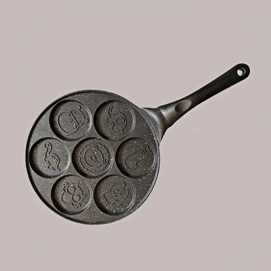 Black Cartoon + Black Handle (Gas Model) Non-Stick Pancake Pan - 7-Hole Fun Shapes Breakfast Griddle (27cm) - Mekamart Australia