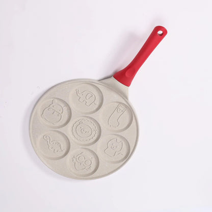 Beige Cartoon + Red Handle (Gas Model) Non-Stick Pancake Pan - 7-Hole Fun Shapes Breakfast Griddle (27cm) - Mekamart Australia