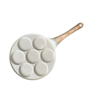 Beige Flat 7-hole + Wood Grain (Gas Model) Non-Stick Pancake Pan - 7-Hole Fun Shapes Breakfast Griddle (27cm) - Mekamart Australia