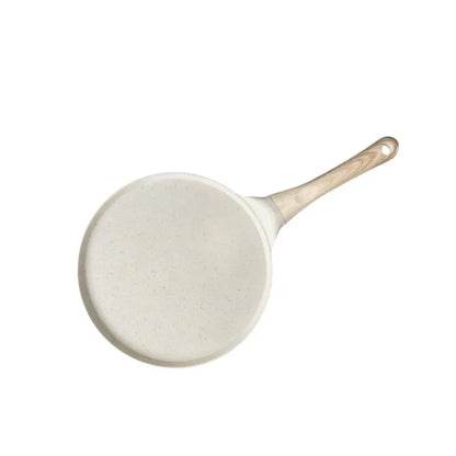 Beige Large Flat + Wood Grain Handle (Gas Model) Non-Stick Pancake Pan - 7-Hole Fun Shapes Breakfast Griddle (27cm) - Mekamart Australia