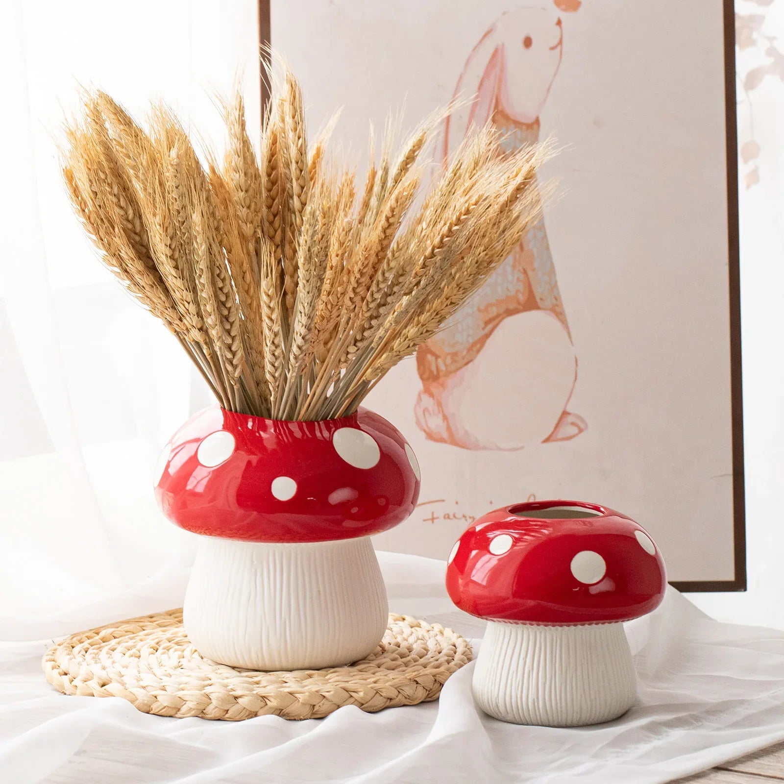 Middle Size Red Whimsical Ceramic Mushroom Vase - Decorative Floral & Hydroponic Planter - Mekamart Australia