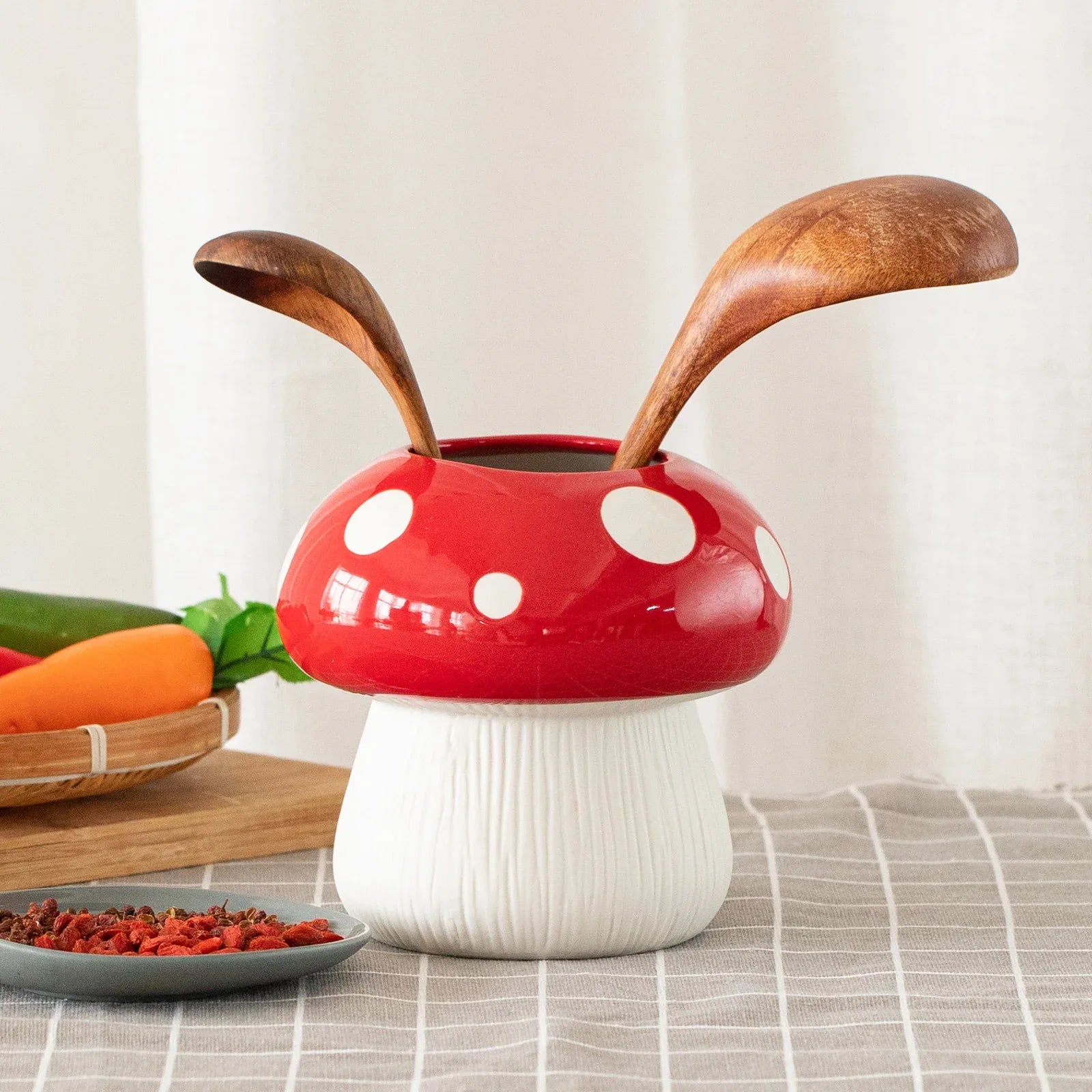 Middle Size Red Whimsical Ceramic Mushroom Vase - Decorative Floral & Hydroponic Planter - Mekamart Australia