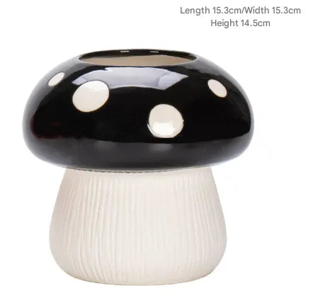 Big Size Black Whimsical Ceramic Mushroom Vase - Decorative Floral & Hydroponic Planter - Mekamart Australia