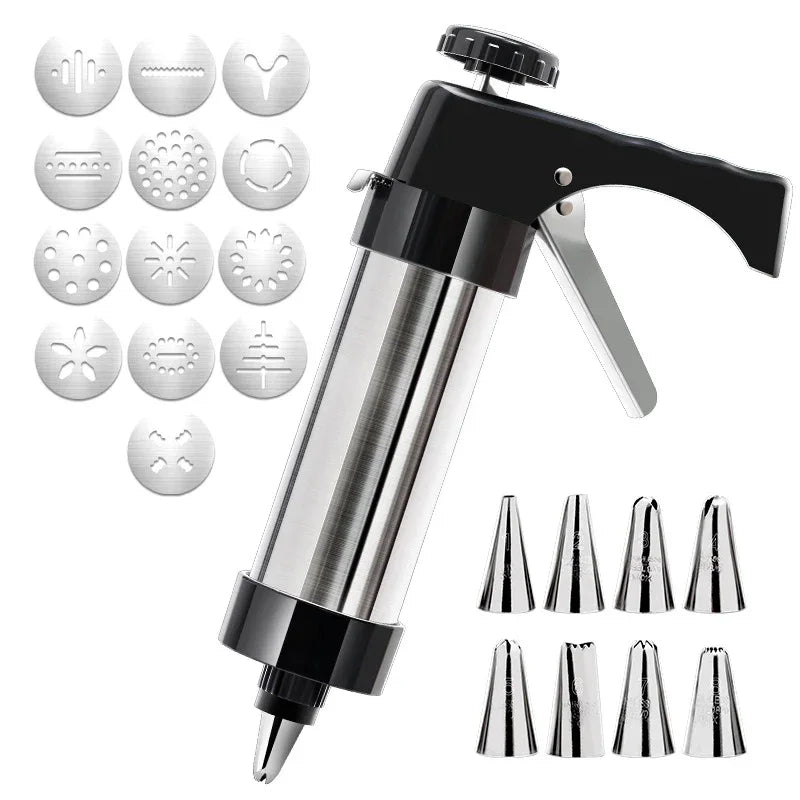 Black Deluxe Cookie Press & Icing Gun Set - 13 Discs & Multiple Nozzles for Baking & Decorating - Mekamart Australia