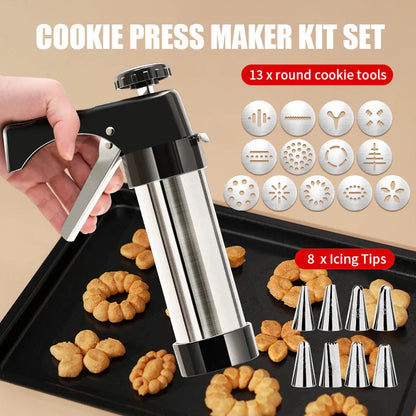 Black Deluxe Cookie Press & Icing Gun Set - 13 Discs & Multiple Nozzles for Baking & Decorating - Mekamart Australia