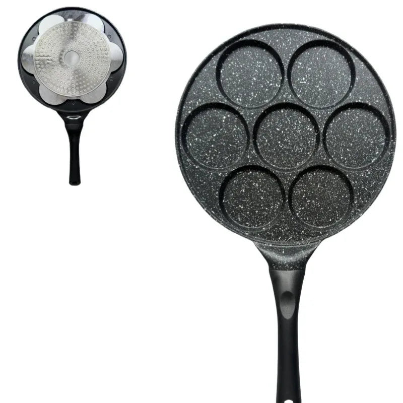 Black Flat 7-hole Versatile Non-Stick Frying Pan (27cm) - Induction Ready Skillet for Everyday Cooking - Mekamart Australia