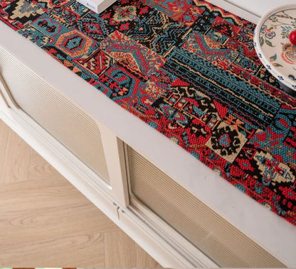 Jacquard Black With Plum Blossom 33-180cm Elegant Geometric Jacquard Table Runner with Tassels - Modern Dining & Coffee Table Decor - Mekamart Australia