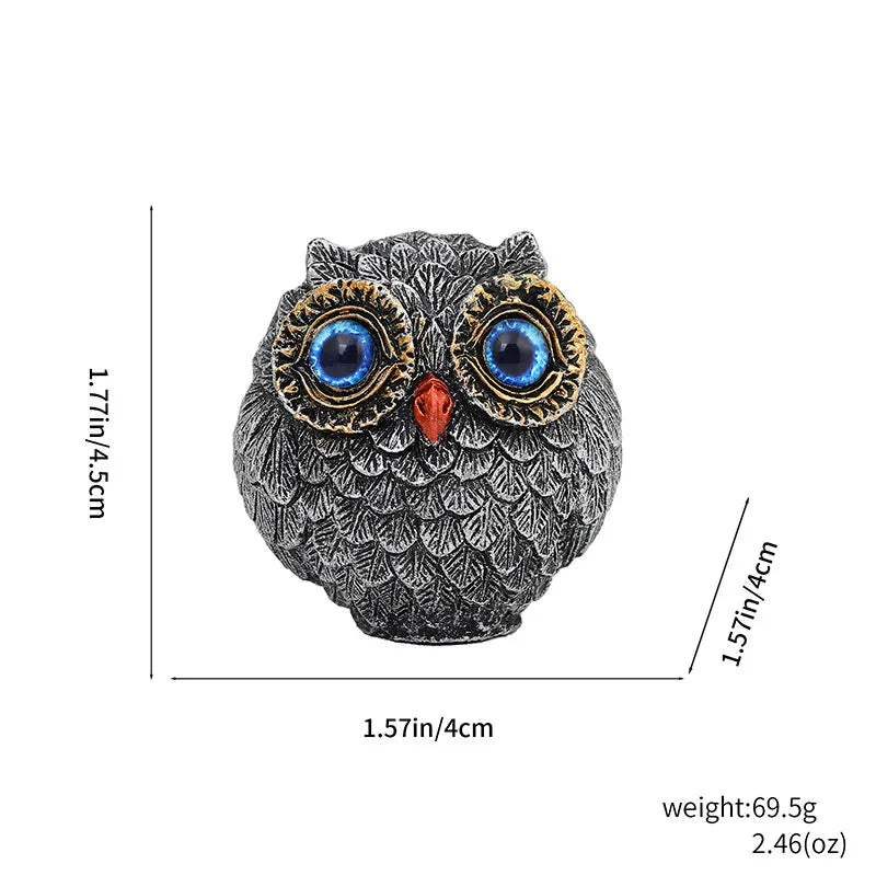 3Pcs Blue Small Decorative Resin Owl Figurine - Textured Statue with Blue Eyes - Mekamart Australia