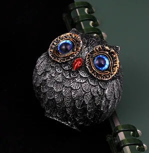 3Pcs Blue Small Decorative Resin Owl Figurine - Textured Statue with Blue Eyes - Mekamart Australia