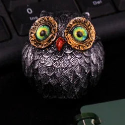 3Pcs Green Small Decorative Resin Owl Figurine - Textured Statue with Blue Eyes - Mekamart Australia