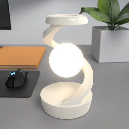 White Modern Levitating LED Desk Lamp with Wireless Phone Charger - Spiral Design Atmosphere Light - Mekamart Australia